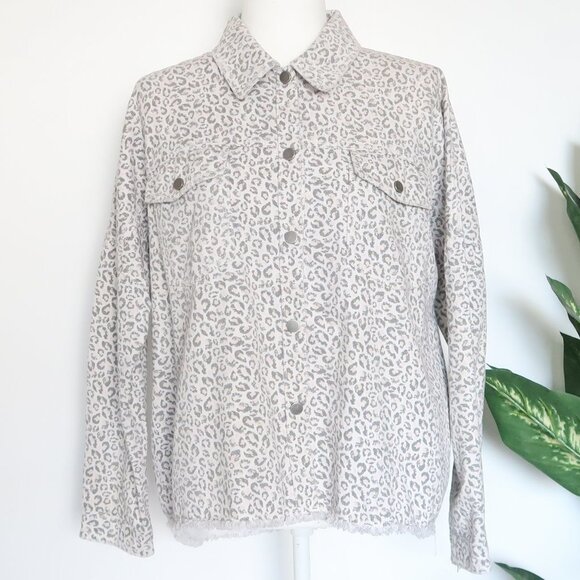Zara Leopard / Animal Print Long Sleeve Denim Jacket / Long Sleeve Over-Shirt S - Picture 2 of 11